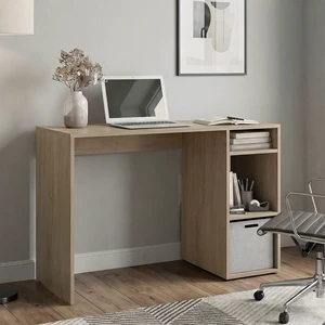 Dalia Compact Computer Desk with 3-Tier Side Open Storage Shelves, Manufactured Wood Home Office Table Dalia Compact Computer Desk with 3-Tier Side Open Storage Shelves, Manufactured Wood Home Office Table