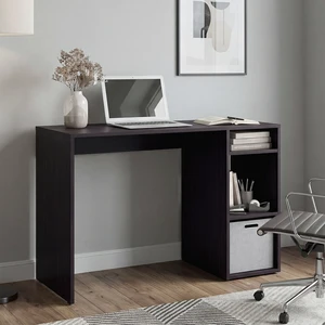 Dalia Compact Computer Desk with 3-Tier Side Open Storage Shelves, Manufactured Wood Home Office Table Dalia Compact Computer Desk with 3-Tier Side Open Storage Shelves, Manufactured Wood Home Office Table