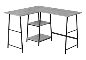 Computer Desk, Home Office, Corner, Storage Shelves, 48"l, L Shape, Work, Laptop, Grey Laminate, Black Metal, Contemporary, Modern Computer Desk, Home Office, Corner, Storage Shelves, 48"l, L Shape, Work, Laptop, Grey Laminate, Black Metal, Contemporary, Modern