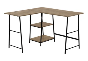 Computer Desk, Home Office, Corner, Storage Shelves, 48"l, L Shape, Work, Laptop, Brown Laminate, Black Metal, Contemporary, Modern Computer Desk, Home Office, Corner, Storage Shelves, 48"l, L Shape, Work, Laptop, Brown Laminate, Black Metal, Contemporary, Modern