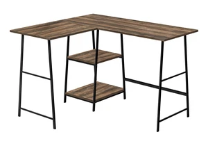 Computer Desk, Home Office, Corner, Storage Shelves, 48"l, L Shape, Work, Laptop, Brown Laminate, Black Metal, Contemporary, Modern Computer Desk, Home Office, Corner, Storage Shelves, 48"l, L Shape, Work, Laptop, Brown Laminate, Black Metal, Contemporary, Modern