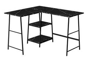 Computer Desk, Home Office, Corner, Storage Shelves, 48"l, L Shape, Work, Laptop, Black Marble Look Laminate, Black Metal, Contemporary, Modern Computer Desk, Home Office, Corner, Storage Shelves, 48"l, L Shape, Work, Laptop, Black Marble Look Laminate, Black Metal, Contemporary, Modern