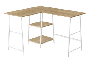 Computer Desk, Home Office, Corner, Storage Shelves, 48"l, L Shape, Work, Laptop, Natural Laminate, White Metal, Contemporary, Modern Computer Desk, Home Office, Corner, Storage Shelves, 48"l, L Shape, Work, Laptop, Natural Laminate, White Metal, Contemporary, Modern