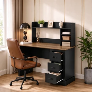 Home Office Desk,Computer Desk,Writing Desk with 3 Drawers and Storage Shelves(Only Office Desk)
