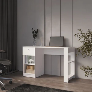 White Computer Desk with Drawer and Open Storage White Computer Desk with Drawer and Open Storage