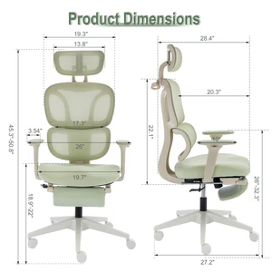 Ergonomic Office Chair with Footrest, High Back Computer Office Chair with Dynamic Lumbar Support, 2D Headrest, 4D Armrest, Sponge Seat, Mesh Home Office Desk Chair for Adults,Green.