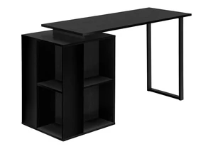 Computer Desk, Home Office, Left, Right Set-up, Storage Shelves, 55"l, Work, Laptop, Black Laminate, Black Metal, Contemporary, Modern Computer Desk, Home Office, Left, Right Set-up, Storage Shelves, 55"l, Work, Laptop, Black Laminate, Black Metal, Contemporary, Modern