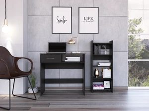 Vizcaya Home Office Set, Single Drawer, Keyboard Tray,Bookcase -Black Vizcaya Home Office Set, Single Drawer, Keyboard Tray,Bookcase -Black