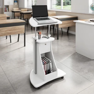 Adjustable Sit-to-Stand Rolling Laptop Cart with Tilt Top and Storage, White