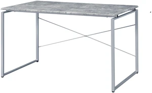 Metal Frame Writing Desk 1pc Wooden Home Office Furniture Faux Concrete & Silver Finish Laptop Table