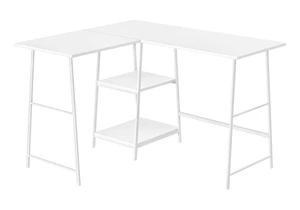 Computer Desk, Home Office, Corner, Storage Shelves, 48"l, L Shape, Work, Laptop, White Laminate, White Metal, Contemporary, Modern Computer Desk, Home Office, Corner, Storage Shelves, 48"l, L Shape, Work, Laptop, White Laminate, White Metal, Contemporary, Modern