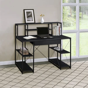 Black Office Desk with Open Shelves and Hutch Black Office Desk with Open Shelves and Hutch