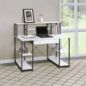 White and Black Office Desk with Open Shelves and Hutch White and Black Office Desk with Open Shelves and Hutch
