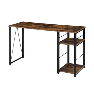 Rectangular Writing Desk with 2 Tier Shelf, Weathered Oak and Black Rectangular Writing Desk with 2 Tier Shelf, Weathered Oak and Black