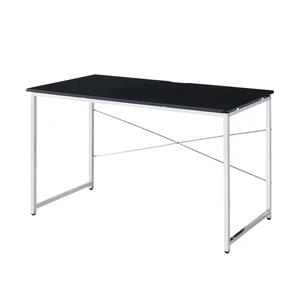 Rectangular Desk with Metal Frame, Black and Chrome