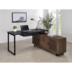 Rodger Black and Walnut L-Shape Office Computer Desk Rodger Black and Walnut L-Shape Office Computer Desk
