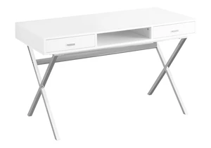 Computer Desk, Home Office, Laptop, Storage Drawers, 48"l, Work, Glossy White Laminate, Chrome Metal, Contemporary, Modern Computer Desk, Home Office, Laptop, Storage Drawers, 48"l, Work, Glossy White Laminate, Chrome Metal, Contemporary, Modern