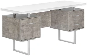 Computer Desk, Home Office, Laptop, Left, Right Set-up, Storage Drawers, 60"l, Work, White And Grey Concrete Laminate, Grey Metal, Contemporary, Modern