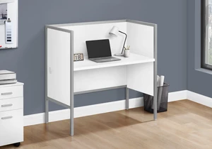 Office Cubicle, 48"l, Desk, Work, Commercial Grade, White Laminate, Silver Metal, Contemporary, Modern Office Cubicle, 48"l, Desk, Work, Commercial Grade, White Laminate, Silver Metal, Contemporary, Modern