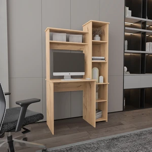 Light Oak 6-Shelf Writing Desk with Built-in Bookcase Light Oak 6-Shelf Writing Desk with Built-in Bookcase