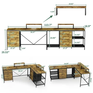 114" L-shaped Desk with Power Hub, Industrial Gaming Desk - 6 Drawers, Removable Monitor Stand, Rustic Brown Home Office 114" L-shaped Desk with Power Hub, Industrial Gaming Desk - 6 Drawers, Removable Monitor Stand, Rustic Brown Home Office