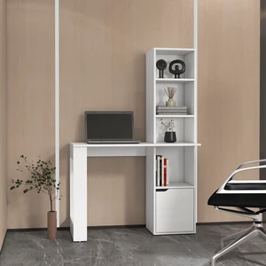 White Computer Desk with 4-Tier Bookcase and 1-Door Cabinet White Computer Desk with 4-Tier Bookcase and 1-Door Cabinet
