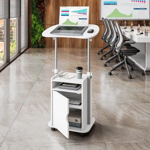 Techni Mobili Sit-to-Stand Rolling Adjustable Laptop Cart With Storage, White