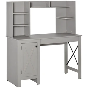 HOMCOM Farmhouse Computer Desk with Hutch and Cabinet, Home office Desk with Storage, for Study, Light Grey HOMCOM Farmhouse Computer Desk with Hutch and Cabinet, Home office Desk with Storage, for Study, Light Grey