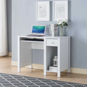 Student desk home office desk 39"W Compact desk Writing Desk Laptop Desk White One drawer Keyboard Drawer Wooden Knob Student desk home office desk 39"W Compact desk Writing Desk Laptop Desk White One drawer Keyboard Drawer Wooden Knob