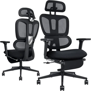 Ergonomic Office Chair with Footrest, High-back Computer Chair with Dynamic Lumbar Support, 2D Headrest & 4D Armrests, Sponge Cushion & Mesh Back, Home Office Chair for Adults, Black. Ergonomic Office Chair with Footrest, High-back Computer Chair with Dynamic Lumbar Support, 2D Headrest & 4D Armrests, Sponge Cushion & Mesh Back, Home Office Chair for Adults, Black.