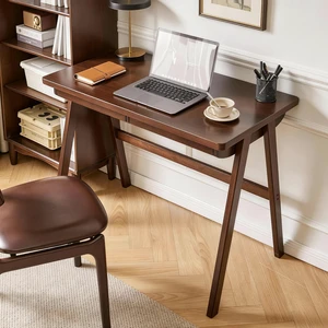 100% Solid Rubber Wood Computer Desk, Retro Walnut Writing Desk with Drawer, Sturdy A-Frame Leg, 39.37"×21.65", 0.71" Standard Thick Home Office Study Table 100% Solid Rubber Wood Computer Desk, Retro Walnut Writing Desk with Drawer, Sturdy A-Frame Leg, 39.37"×21.65", 0.71" Standard Thick Home Office Study Table