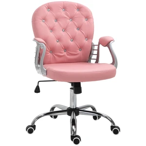 PU Leather Home Office Chair, Button Tufted Desk Chair with Padded Armrests, Adjustable Height and Swivel Wheels, Pink PU Leather Home Office Chair, Button Tufted Desk Chair with Padded Armrests, Adjustable Height and Swivel Wheels, Pink