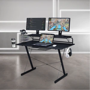 Techni Sport TS-200 Carbon Computer Gaming Desk with Shelving, Black Techni Sport TS-200 Carbon Computer Gaming Desk with Shelving, Black