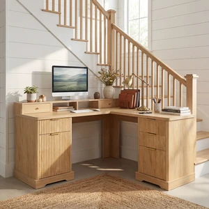 59" Modern Fluted L-Shaped Desk with Charging Station & Storage Cabinet - Home Office Computer Desk with Monitor Stand, File Drawer and Removable Support Shelf for Study, Home Office, Natural 59" Modern Fluted L-Shaped Desk with Charging Station & Storage Cabinet - Home Office Computer Desk with Monitor Stand, File Drawer and Removable Support Shelf for Study, Home Office, Natural