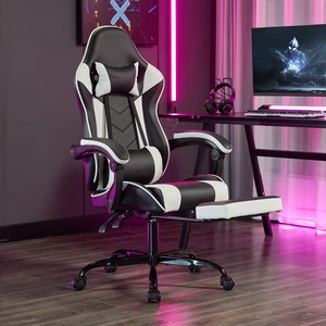 Gaming Chair with Footrest, Ergonomic Computer Chair with Headrest and Lumbar Support, Breathable Material Height Adjustable Video Game Chairs for Adults, Black White Gaming Chair with Footrest, Ergonomic Computer Chair with Headrest and Lumbar Support, Breathable Material Height Adjustable Video Game Chairs for Adults, Black White