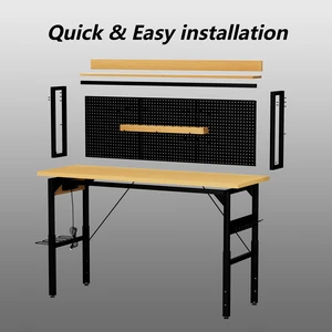71''Adjustable Workbench with pegboard, Heavy Duty Wooden Desktop Workbench with Wheels, 1600 lb. Load Capacity, Rolling Workbench with AC/USB Outlet, Hooks, Shelf, for Garage, Workshop, Office, Home. 71''Adjustable Workbench with pegboard, Heavy Duty Wooden Desktop Workbench with Wheels, 1600 lb. Load Capacity, Rolling Workbench with AC/USB Outlet, Hooks, Shelf, for Garage, Workshop, Office, Home.