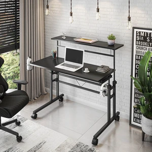 Techni Mobili Rolling Writing Desk with Height Adjustable Desktop and Moveable Shelf, Black