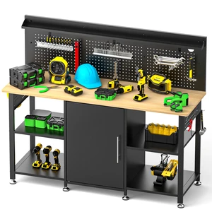 60 Inch Heavy Duty Workbench with Storage Cabinet, Wooden Top, 2000 lbs Capacity, Large Garage Work Table with Pegboard, Power Outlet 60 Inch Heavy Duty Workbench with Storage Cabinet, Wooden Top, 2000 lbs Capacity, Large Garage Work Table with Pegboard, Power Outlet