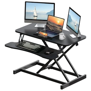 32 Inch Desk Converter, Height Adjustable Sit to Stand Riser, Dual Monitor and Laptop Workstation with Wide Keyboard Tray ( BLACK ) 32 Inch Desk Converter, Height Adjustable Sit to Stand Riser, Dual Monitor and Laptop Workstation with Wide Keyboard Tray ( BLACK )
