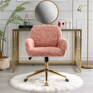 A&A Furniture Office Chair,Artificial rabbit hair Home Office Chair with Golden Metal Base,Adjustable Desk Chair Swivel Office Chair,Vanity Chair(Pink) A&A Furniture Office Chair,Artificial rabbit hair Home Office Chair with Golden Metal Base,Adjustable Desk Chair Swivel Office Chair,Vanity Chair(Pink)