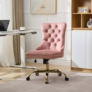 A&A Furniture Office Chair,Modern Velvet Upholstered Tufted Button Home Office Chair with Golden Metal Base,Adjustable Desk Chair Swivel Office Chair (Pink) A&A Furniture Office Chair,Modern Velvet Upholstered Tufted Button Home Office Chair with Golden Metal Base,Adjustable Desk Chair Swivel Office Chair (Pink)