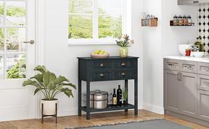 Console Table, Narrow Console Sofa Table Sideboard with 4 Drawers and Lower Shelf, Teal