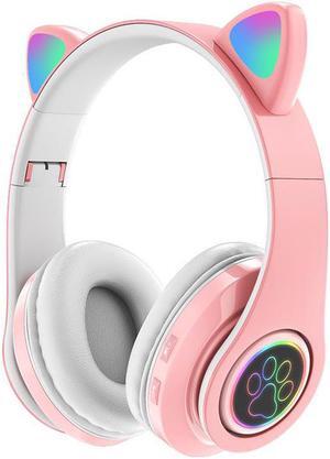 Gemdeck Wireless Headphones Cat Ear LED Light Up Bluetooth Foldable Headphones Over Ear Microphone