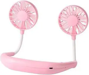 Gemdeck Neck Fan Portable Personal Hand Mini Lazy person USB Neck Fan 360 Degree Rotation Cooling Handheld Wearable Suitable Fan Pink