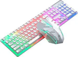 Gemdeck Mechanical Gaming Keyboard, Multi Color RGB Illuminated LED Backlit Wired Keyboard White