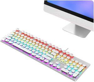 Gemdeck Retro Steampunk Mechanical Gaming Keyboard, LED Backlit Wrist Rest Keyboard White