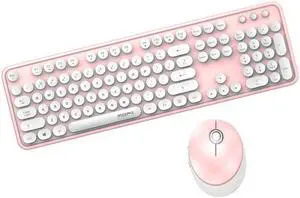 Gemdeck Wireless Mini Keyboard and Mouse Combo Vintage Round Keycaps Pink