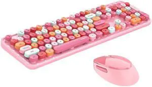 Gemdeck Wireless Mini Keyboard and Mouse Combo Vintage Round Keycaps Pink / White