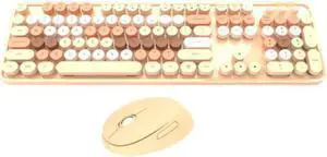Gemdeck Wireless Mini Keyboard and Mouse Combo Vintage Round Keycaps BROWN/WHITE