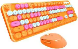 Gemdeck Wireless Mini Keyboard and Mouse Combo Vintage Round Keycaps ORANGE/WHITE